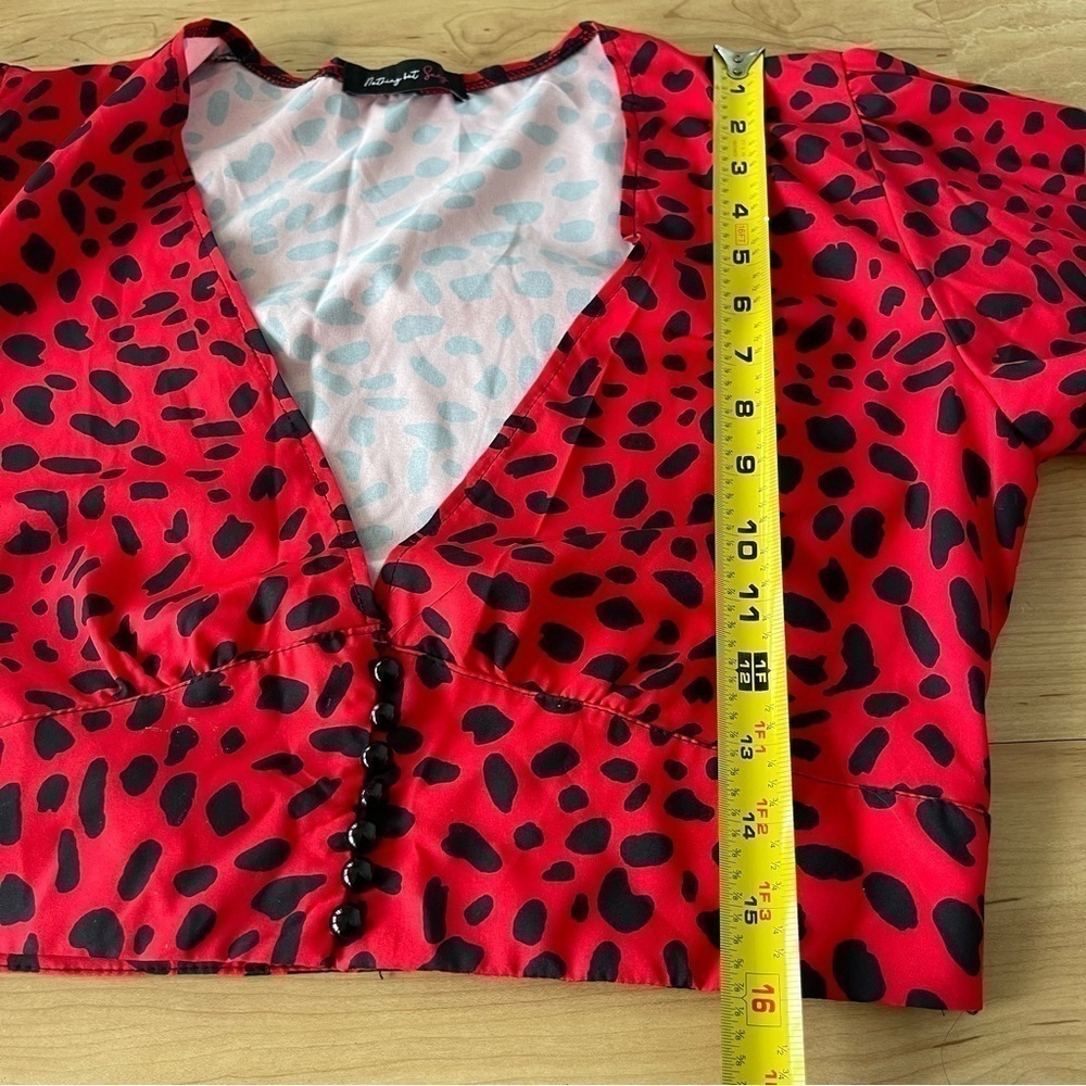 Balloon Sleeve Button Front Crop Top Red Leopard Print Gillian Blouse - Picture 9 of 13